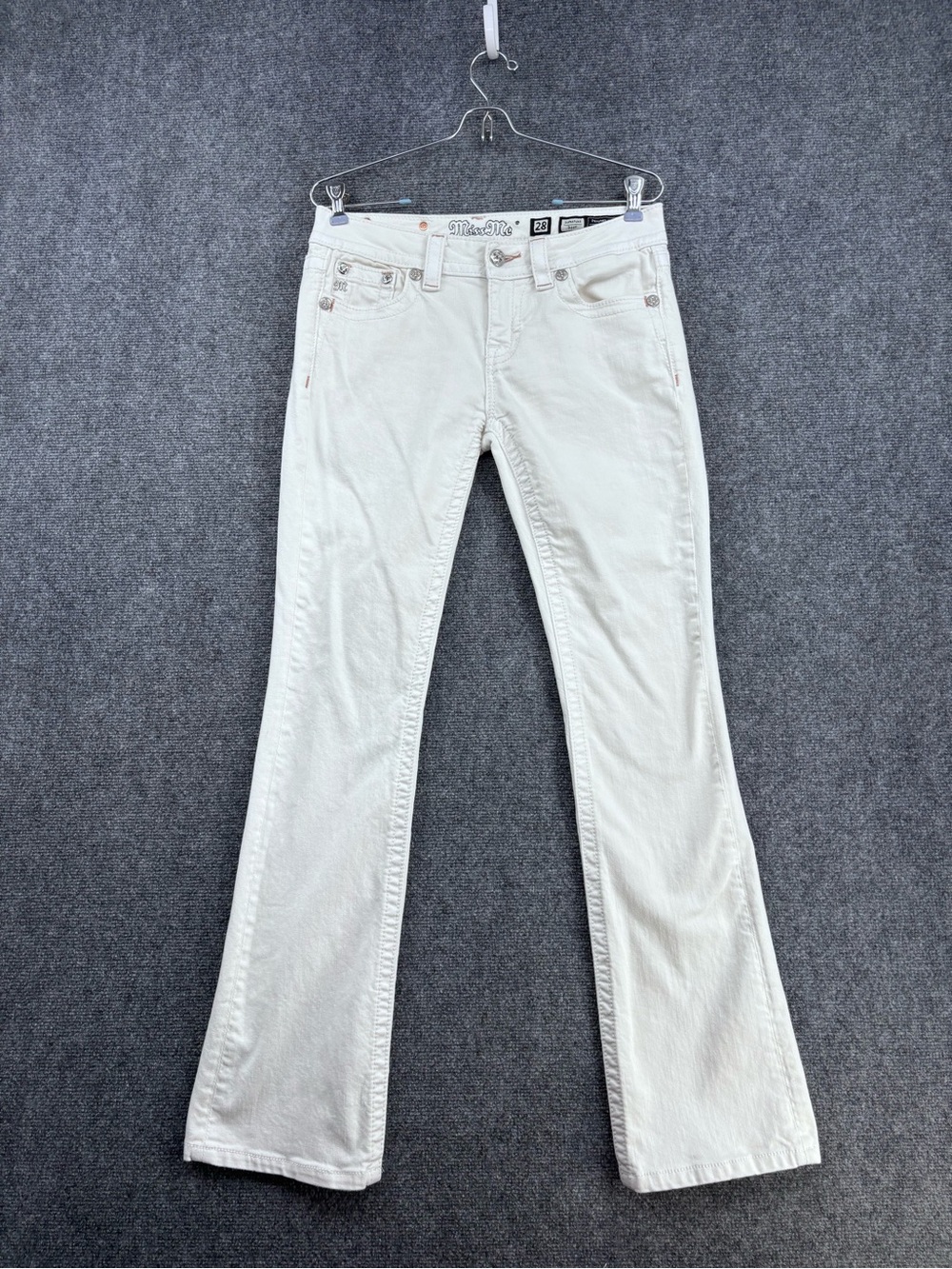 Miss Me White Signature Boot Cut Low Rise Embellished Glam Western Jeans 30*